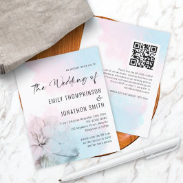 Lámina Invitación de matrimonio QR con lavado azul rosa f
