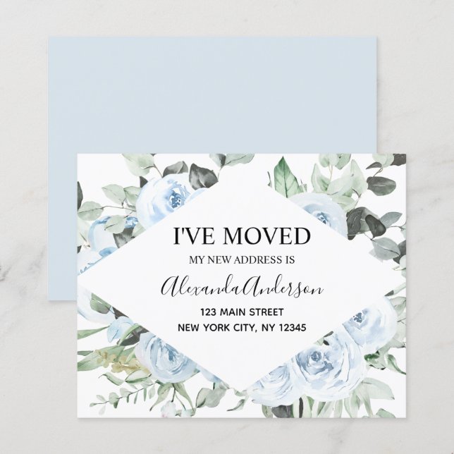Lámina Invitación de movimiento floral azul turbulenta y  (Anverso / Reverso)