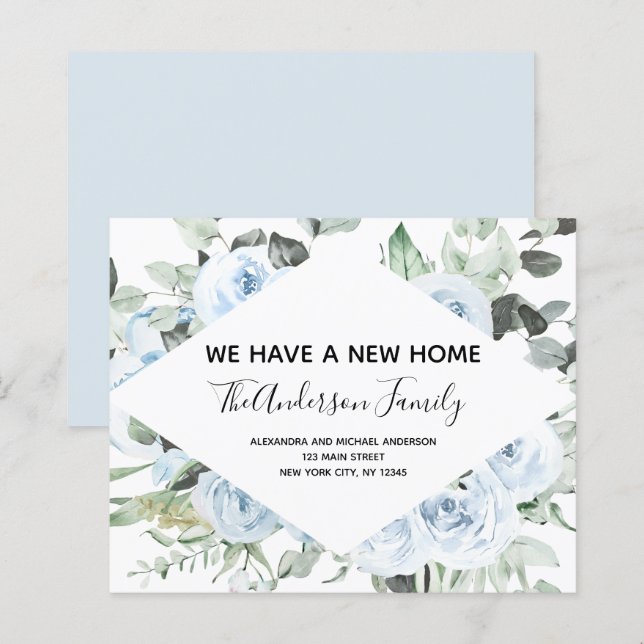 Lámina Invitación de movimiento floral azul turbulenta y  (Anverso / Reverso)