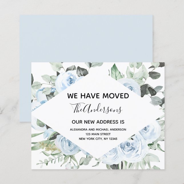 Lámina Invitación de movimiento floral azul turbulenta y  (Anverso / Reverso)