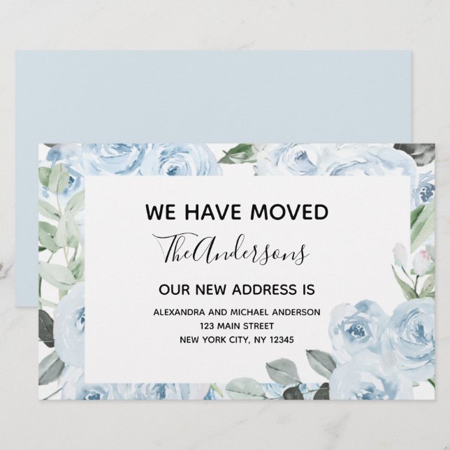Lámina Invitación de movimiento floral azul turbulenta y  (Anverso / Reverso)