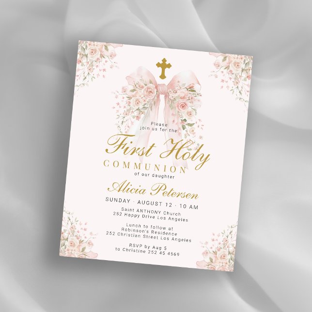 Lámina Invitación de niña para Primera Comunión con flore (Subido por el creador)