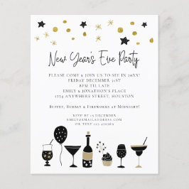 Lámina Invitación de Nochevieja de Año Nuevo Negro de Oro