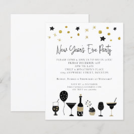 Lámina Invitación de Nochevieja de Año Nuevo Negro de Oro