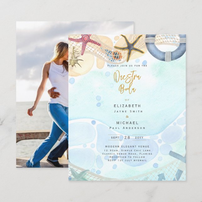 Lámina Invitación de Nuestra Boda a la Foto Costera de Pl (Anverso / Reverso)