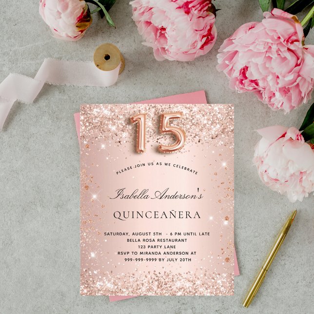 Lámina Invitación de ondulación de oro rosa Quinceanera (Subido por el creador)