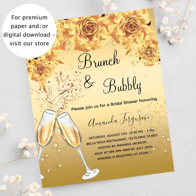 Lámina Invitación de oro a Budget Brunch Bubbly Bridal Sh (Subido por el creador)