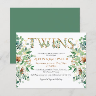 Lámina Invitación de oro a Eucalyptus Baby Shower Twin Bu