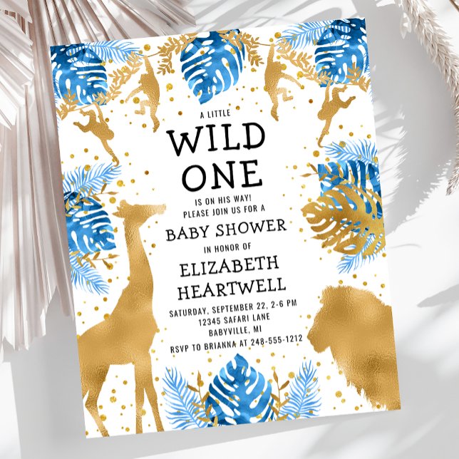 Lámina Invitación de oro azul Baby Shower Safari Boy pres (Subido por el creador)