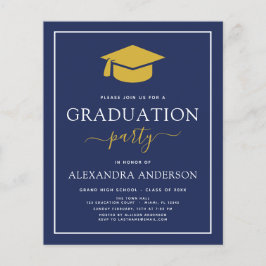 Lámina Invitación de oro azul de la Marina de Graduación