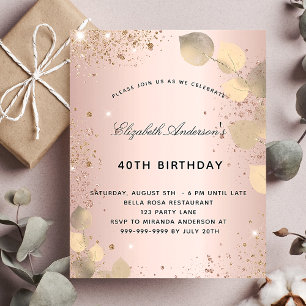 Lámina Invitación de oro del eucalipto de cumpleaños ruid
