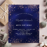 Lámina Invitación de oro del rosa azul marino de cumpleañ<br><div class="desc">Una invitación moderna,  elegante y glamurosa para una fiesta de cumpleaños número 40 (o cualquier edad). Un fondo azul marino,  decorado con un polvo purpurina de imitación dorado rosa. El color azul es desigual. Personalice y agregue su nombre y detalles del fiesta.</div>