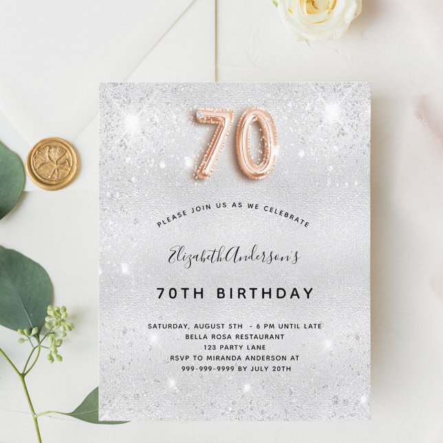 Lámina Invitación de oro del rosa de plata de 70 cumpleañ (Subido por el creador)