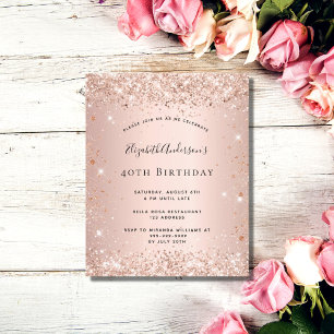 Lámina Invitación de oro del rosa del purpurina de cumple