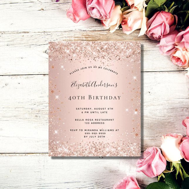 Lámina Invitación de oro del rosa del purpurina de cumple (Subido por el creador)