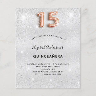 Lámina Invitación de oro del rosa plateado Quinceanera