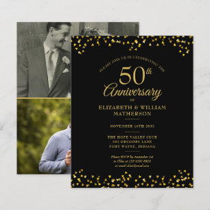 Lámina Invitación de oro para 50 aniversario con 2 fotos