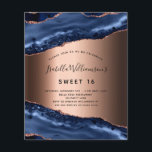 Lámina Invitación de oro para rosa de agate azul Sweet 16<br><div class="desc">Una invitación moderna,  elegante y glamurosa para una fiesta de 16 y 16 años. Agate dorado azul y rosa,  fondo de mármol. El nombre está escrito con una escritura de estilo con letras a mano moderna. Personalice y agregue los detalles de su fiesta.</div>
