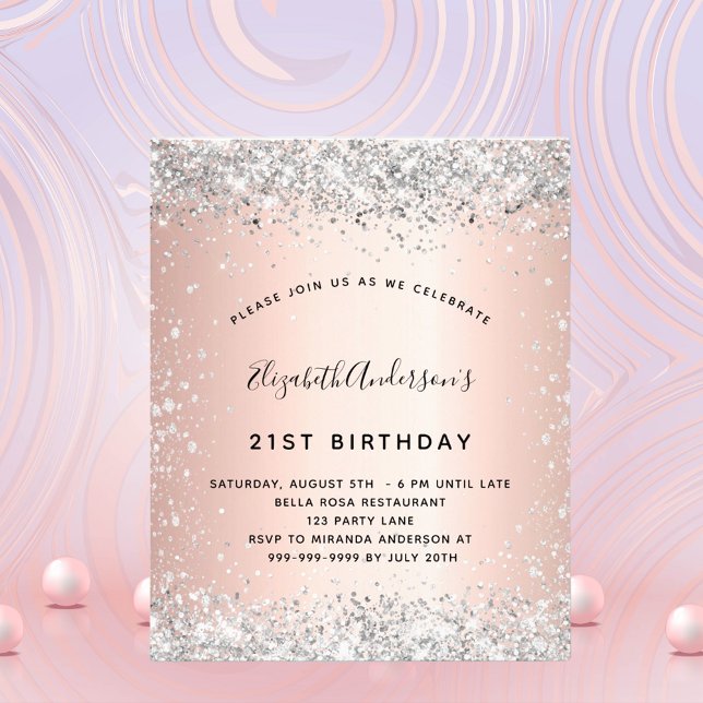 Lámina Invitación de oro rosa de plata para cumpleaños de (Subido por el creador)