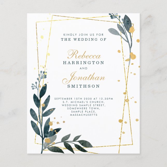 Lámina Invitación de papel Boda de oro para la vegetación (Anverso)