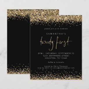Lámina Invitación de partido Black 21st Purpurina de oro