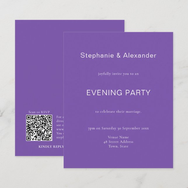 Lámina Invitación de partido de matrimonio QR púrpura sim (Anverso / Reverso)
