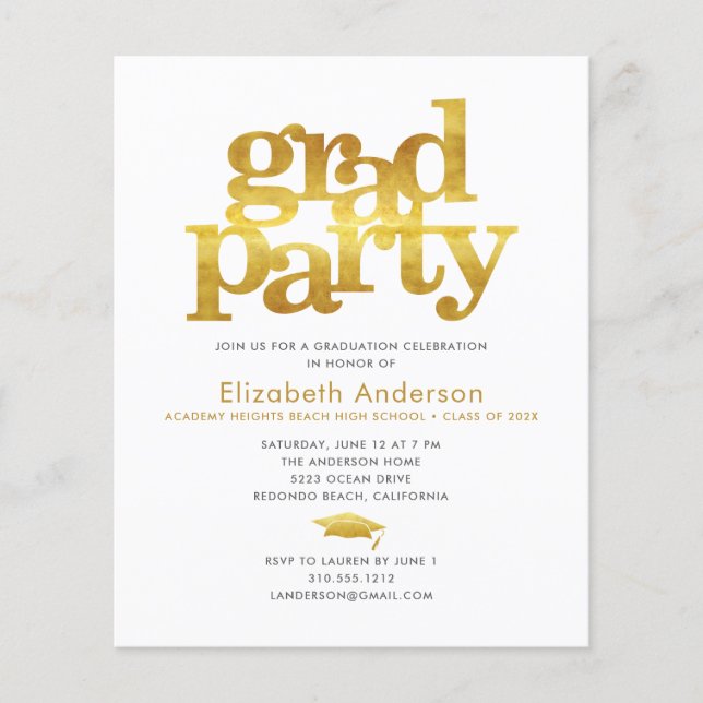 Lámina Invitación de partido moderno para tapón de oro bl (Anverso)