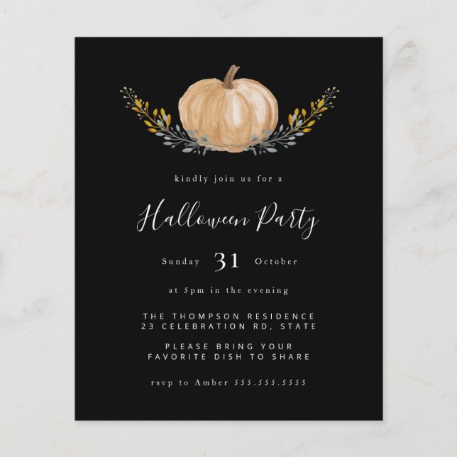 Lámina Invitación de partido negro de Calabaza Presupuest (Anverso)