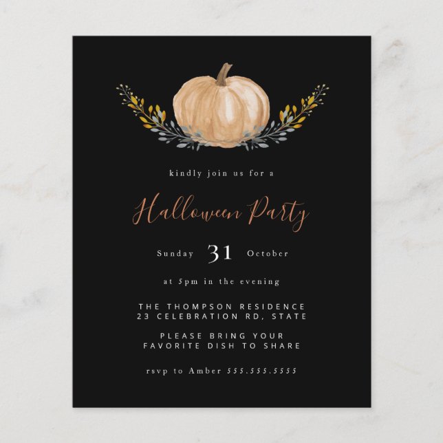 Lámina Invitación de partido negro de Calabaza Presupuest (Anverso)