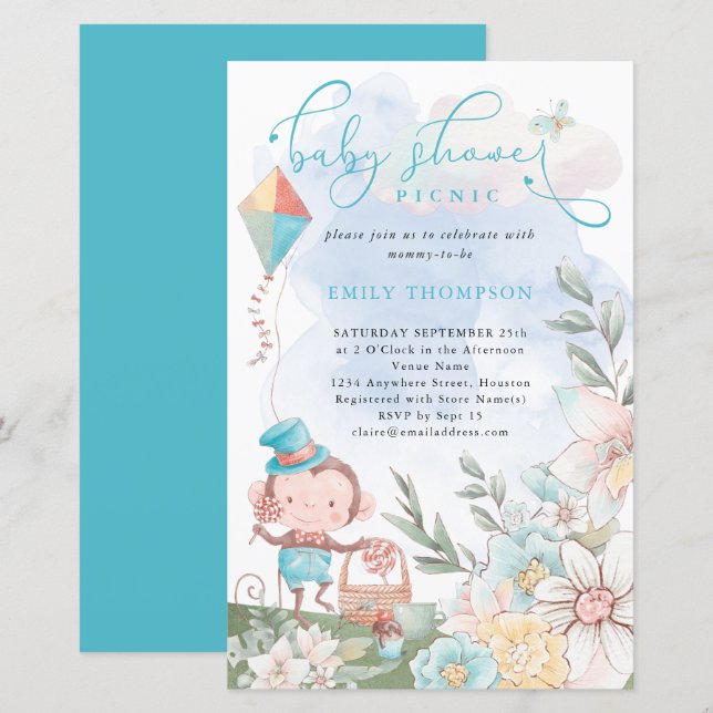 Lámina Invitación de Picnic para Baby Shower del Niño del (Anverso / Reverso)