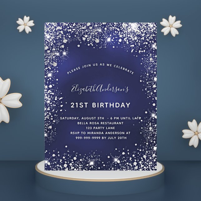 Lámina Invitación de plata azul marino para 21 cumpleaños (Subido por el creador)