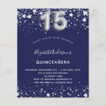 Invitación de plata azul marino Quinceanera