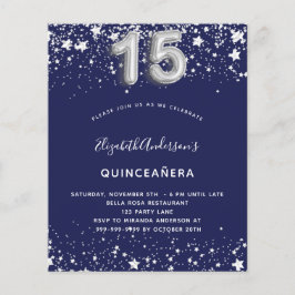 Lámina Invitación de plata azul marino Quinceanera