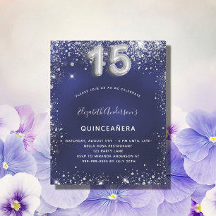Lámina Invitación de plata azul marino Quinceanera