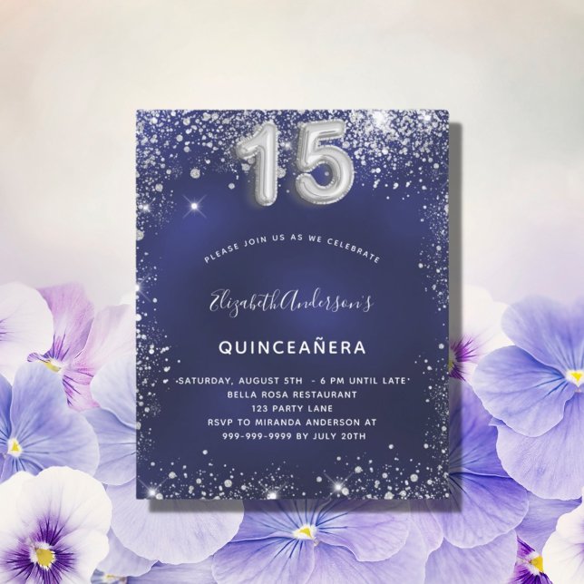 Lámina Invitación de plata azul marino Quinceanera (Subido por el creador)