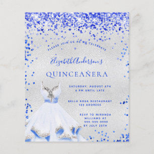 Lámina Invitación de plata azul real de Budget Quinceaner