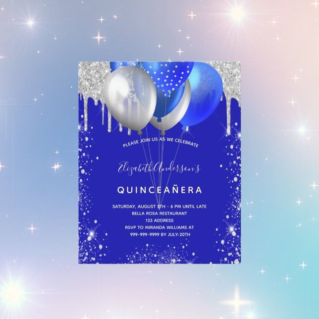 Lámina Invitación de plata azul real de Budget Quinceaner (Subido por el creador)