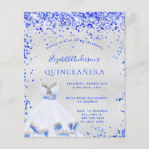 Invitación de plata azul real de Quinceanera