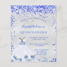 Lámina Invitación de plata azul real de Quinceanera