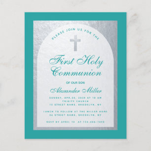 Lámina Invitación de plata azul Verde azulada de la prime