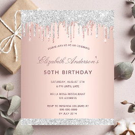 Lámina Invitación de plata de oro de rosa rubio de cumple