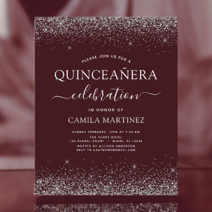 Lámina Invitación de plata de Quinceanera Borgoña