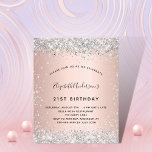 Lámina Invitación de plata de rosa de cumpleaños de presu<br><div class="desc">Para una elegante fiesta de cumpleaños número 21 (o cualquier edad). Un rosa de oro falso de aspecto metálico. Decorado con un falso purpurina de plata. Personalice y agregue un nombre y detalles del fiesta. El nombre se escribe con un guión de estilo con letras a mano</div>