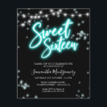Lámina Invitación de presupuesto de brillo neón teal para<br><div class="desc">Celebra tu día especial con estilo con nuestros diseños Sweet 16. Nuestro diseño inspirado en neón seguramente hará una declaración con sus tonos de rosa y negro. Es la forma perfecta de hacer saber a todos que estás cumpliendo 16 años.</div>
