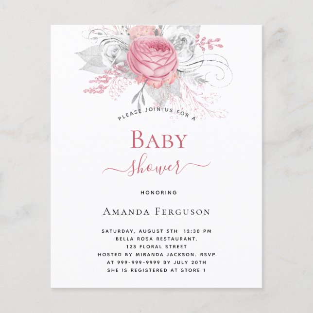 Lámina Invitación de presupuesto de flores rosadas para b (Anverso)