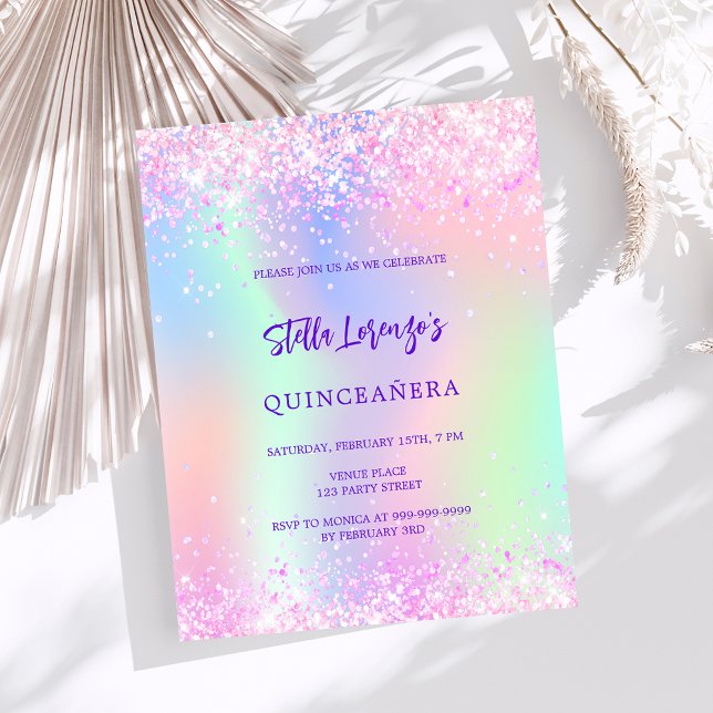 Lámina Invitación de presupuesto de Quinceanera holográfi (Subido por el creador)