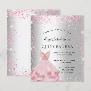Lámina invitación de presupuesto de vestido rosa plateado