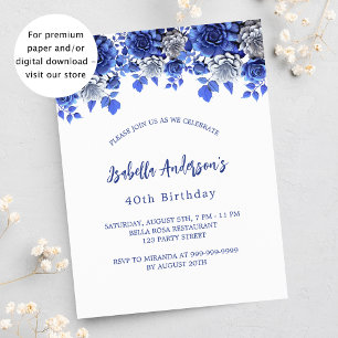 Lámina Invitación de presupuesto floral azul real de cump