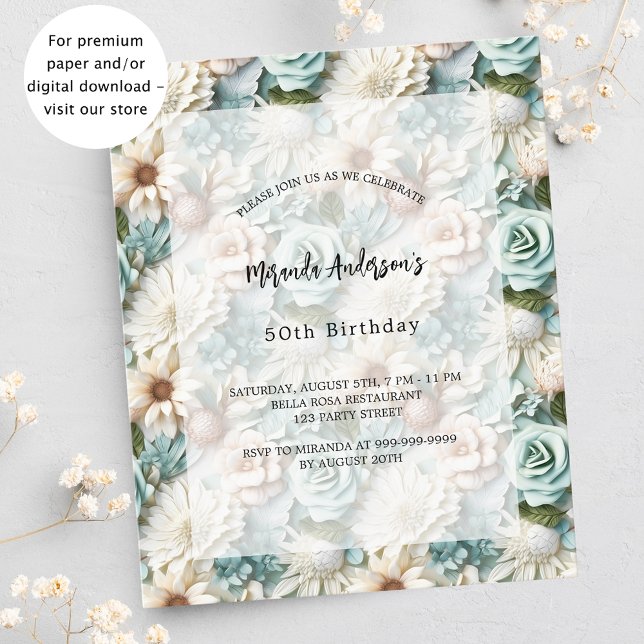 Lámina Invitación de presupuesto floral verde de cumpleañ (Subido por el creador)