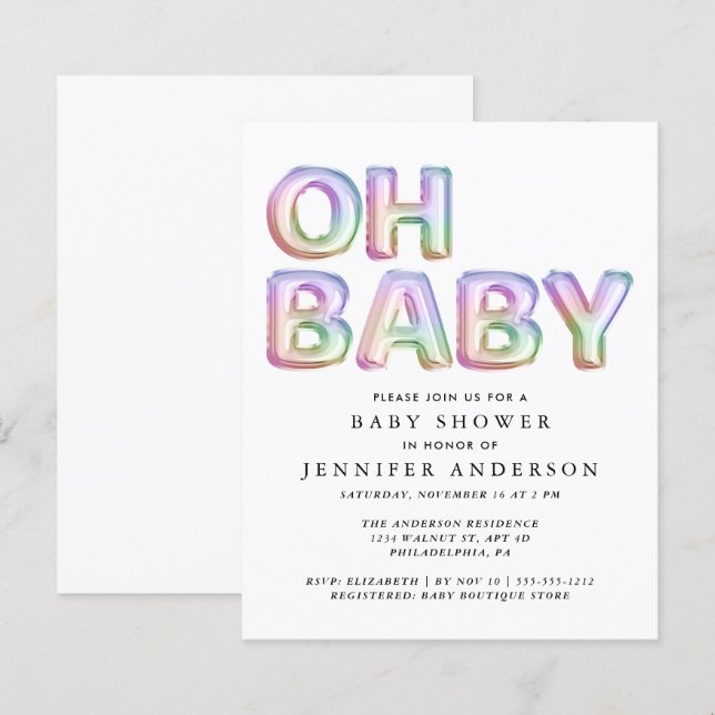 Lámina Invitación de Presupuesto Oh Baby Shower (Anverso / Reverso)